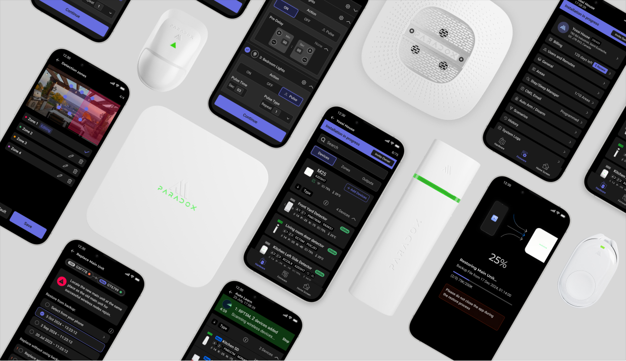BlueEye Pro — mobile app and Paradox wireless hardware