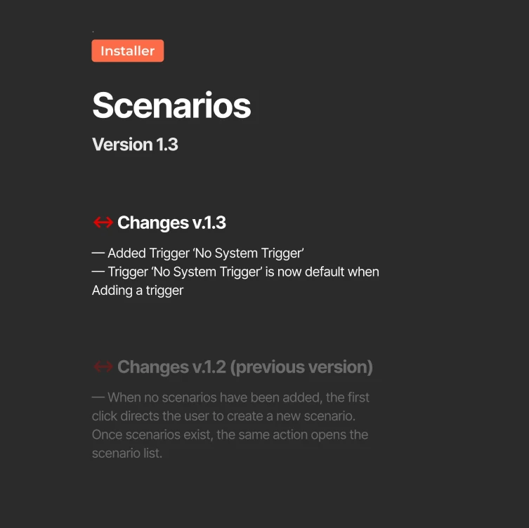 Scenarios version changelog
