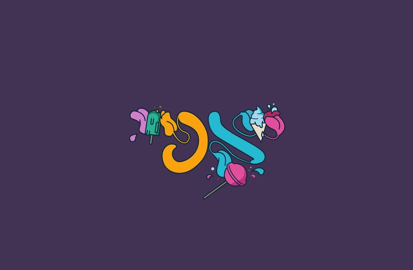 Colorful candy and ice-cream themed lettering illustration