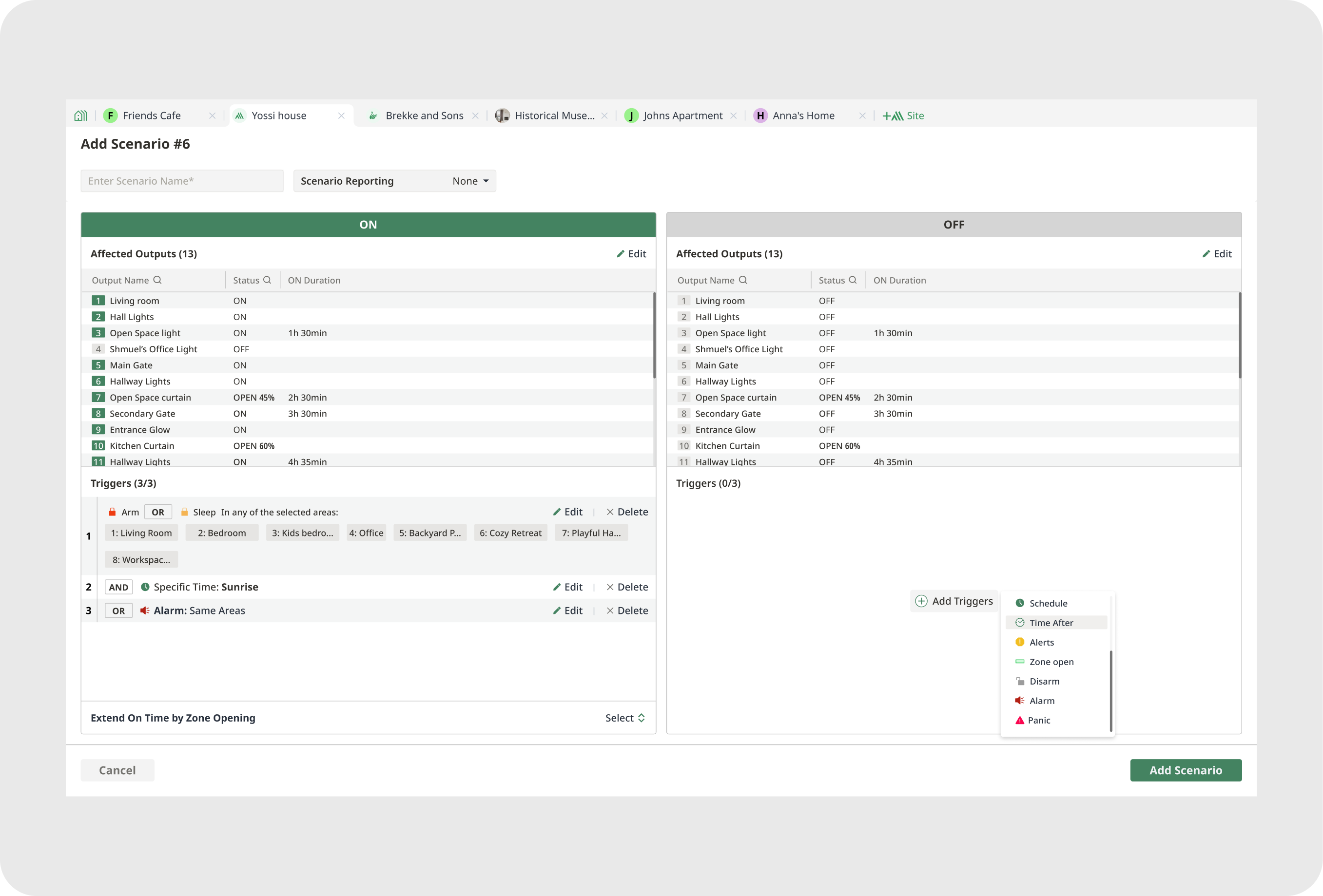 Legacy-inspired direction — Add Scenario workspace testing a new idea based on the BabyWare look and feel, with affected-outputs tables and triggers